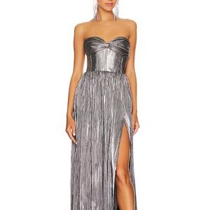 Strapless Silver Metallic Gown